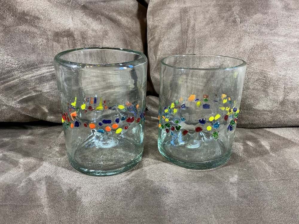 Mexican Hand Blown Glass Tumbler Confetti Soiree